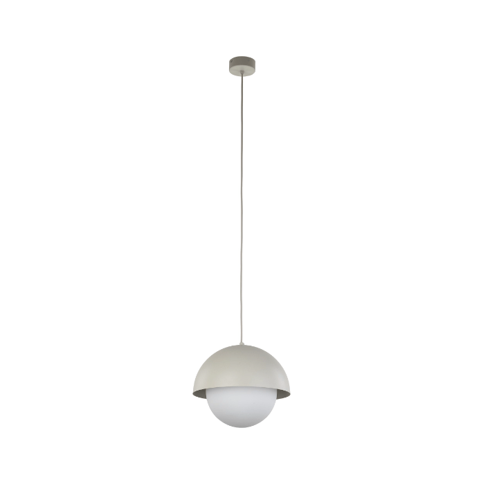 Beżowa lampa wisząca Bono TK z mleczną kulą i ozdobną kopułą o średnicy 27 cm