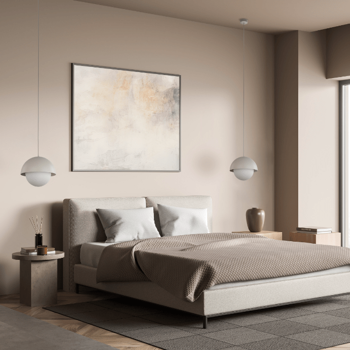 Beżowa lampa wisząca Bono TK z mleczną kulą i ozdobną kopułą o średnicy 27 cm