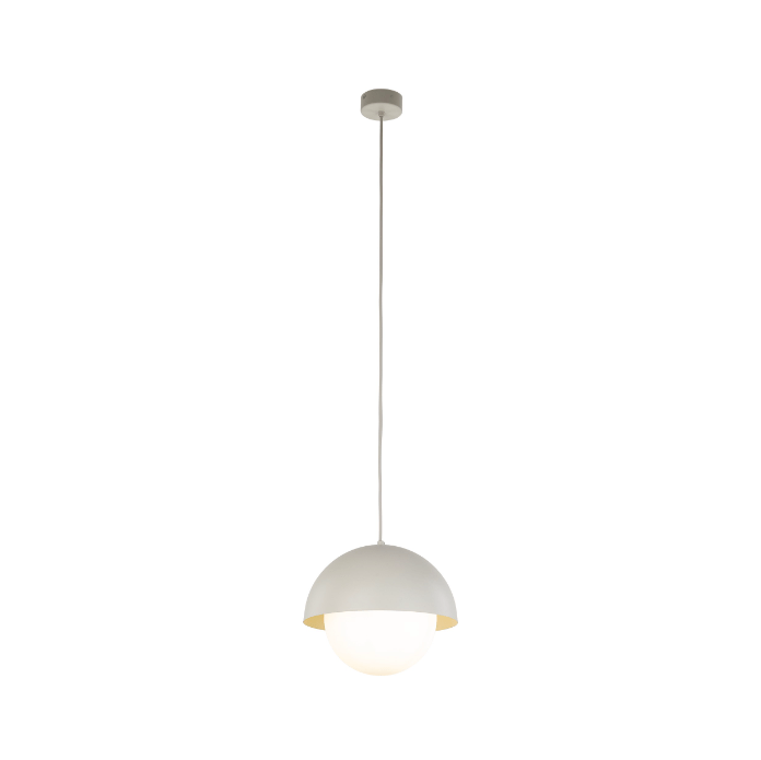 Beżowa lampa wisząca Bono TK z mleczną kulą i ozdobną kopułą o średnicy 27 cm