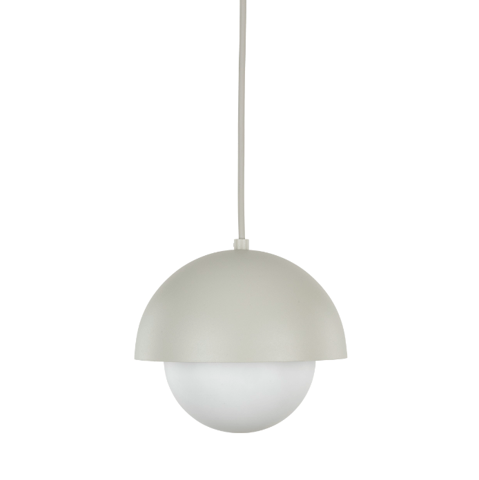Beżowa lampa wisząca Bono TK z mleczną kulą i ozdobną kopułą o średnicy 27 cm