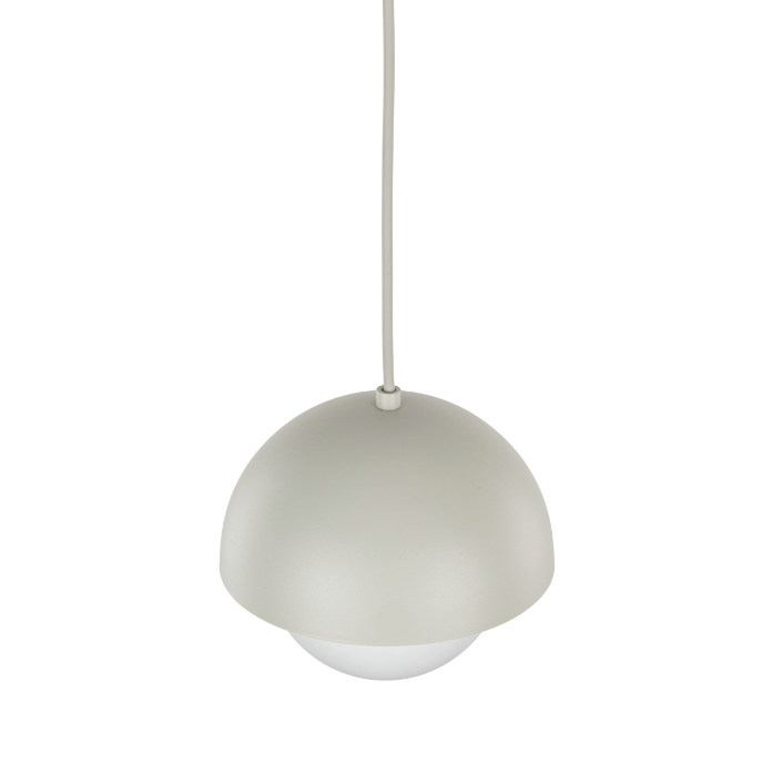 Beżowa lampa wisząca Bono TK z mleczną kulą i ozdobną kopułą o średnicy 27 cm