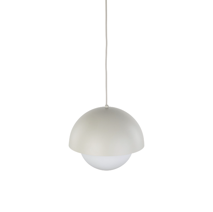 Beżowa lampa wisząca Bono TK z mleczną kulą i ozdobną kopułą o średnicy 27 cm