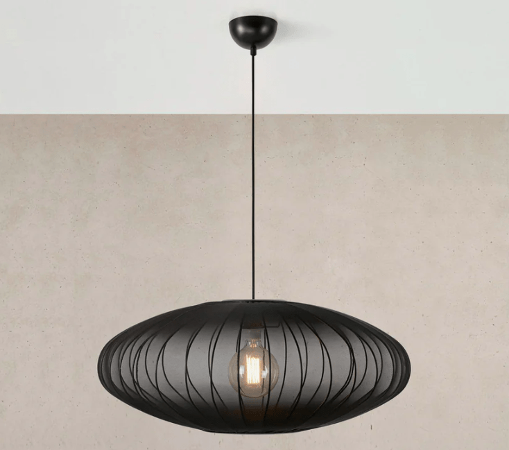 Czarna wisząca lampa Florence 75 z ażurowym kloszem w stylu japandi