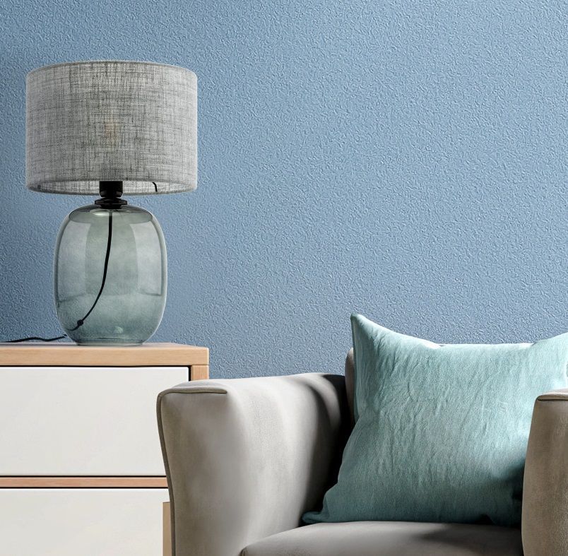 Szklana szara lampka stołowa Melody z lnianym abażurem