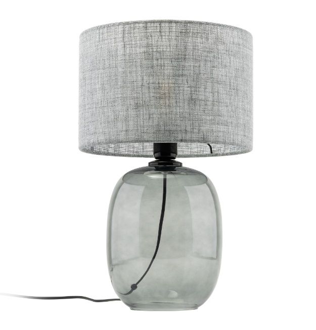 Szklana szara lampka stołowa Melody z lnianym abażurem