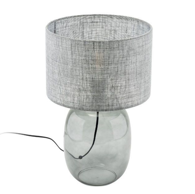 Szklana szara lampka stołowa Melody z lnianym abażurem