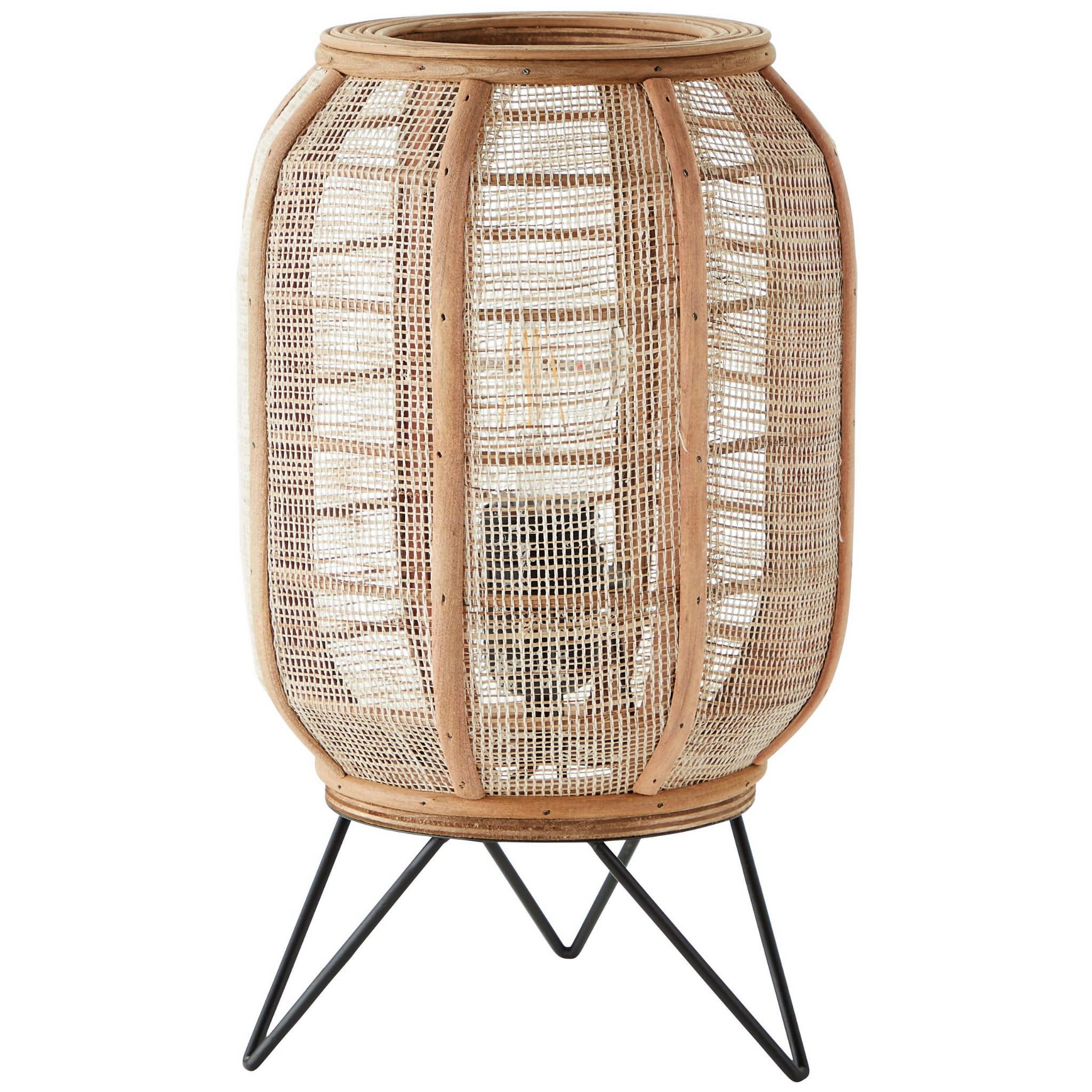 Dekoracyjna nocna lampka Tanah z plecionki lnianej i bambusowej