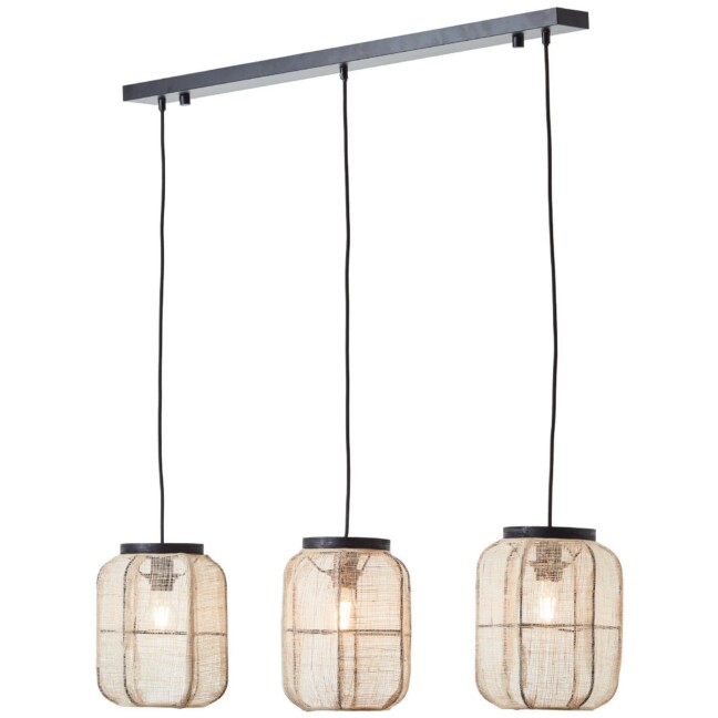 Wisząca lampa Tanah z trzema lnianymi abażurami w naturalnym stylu