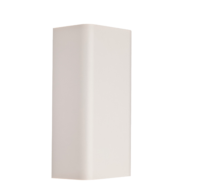 Biały kinkiet Bergen o prostokątnym kształcie, zapewniający dekoracyjne oświetlenie