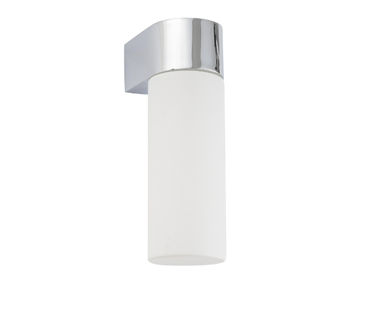 Chromowany kinkiet Natalie z mlecznym szklanym kloszem do lustra