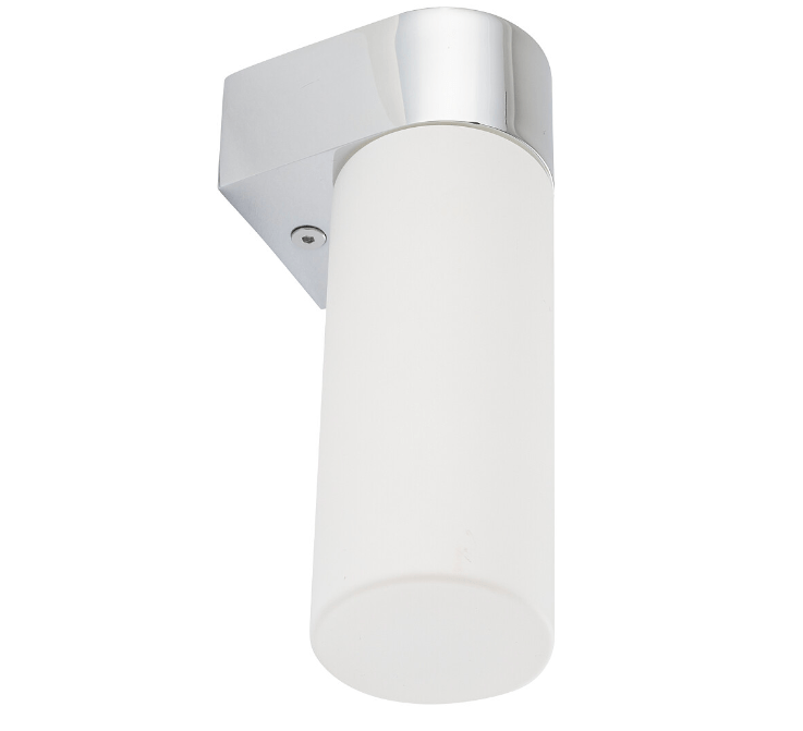 Chromowany kinkiet Natalie z mlecznym szklanym kloszem do lustra