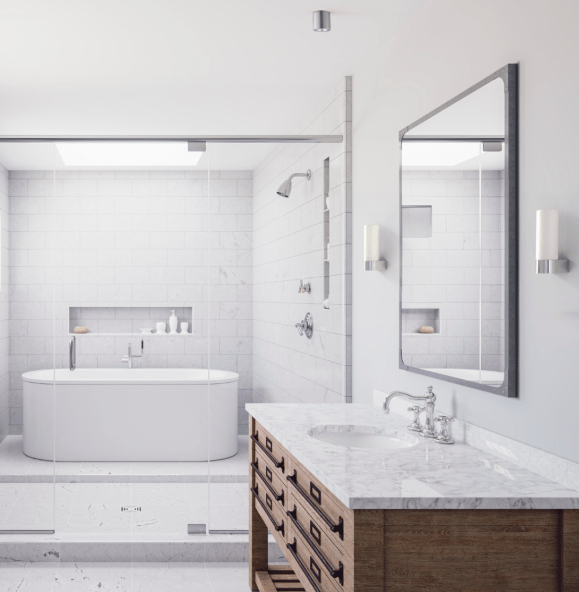 Chromowany kinkiet Natalie z mlecznym szklanym kloszem do lustra