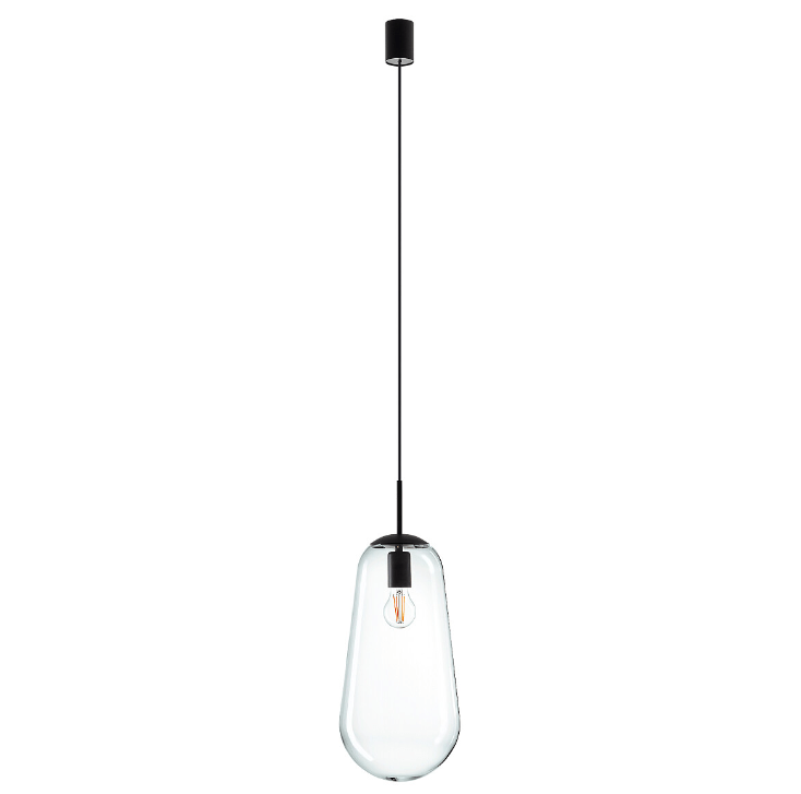 Czarna wisząca lampa Pear L z transparentnym, designerskim kloszem