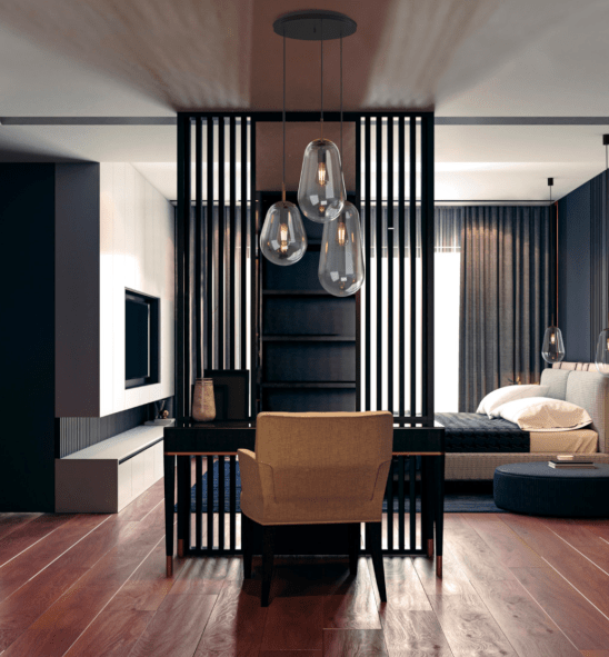 Czarna wisząca lampa Pear L z transparentnym, designerskim kloszem