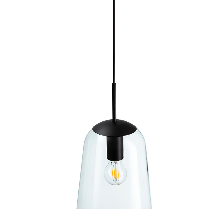 Czarna wisząca lampa Pear L z transparentnym, designerskim kloszem