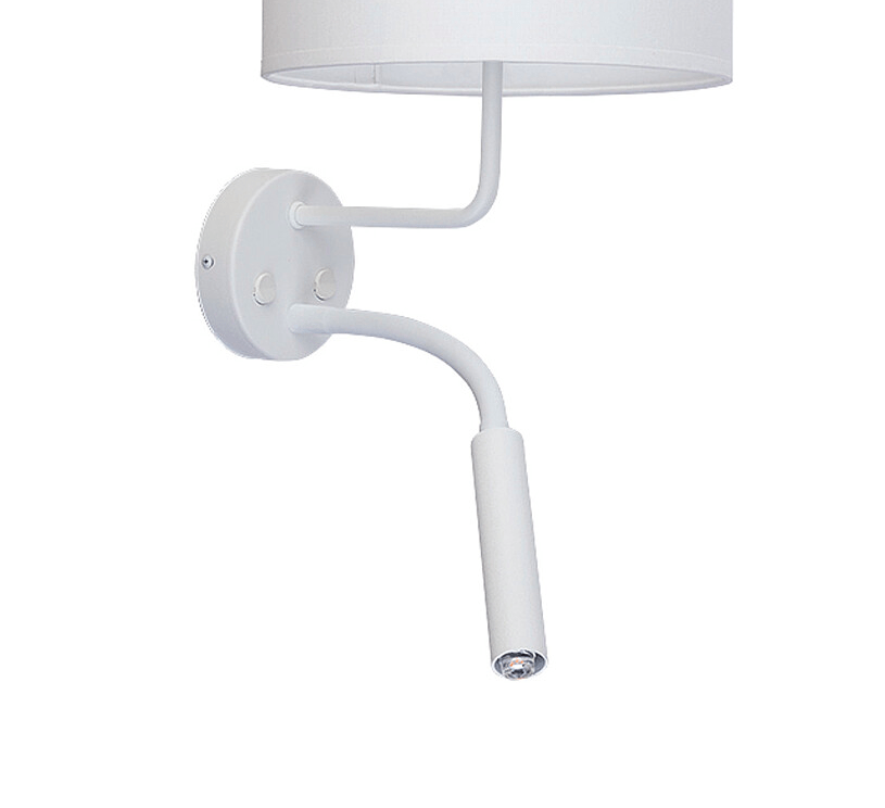 Biała lampa ścienna Hotel Plus z oczkiem do czytania