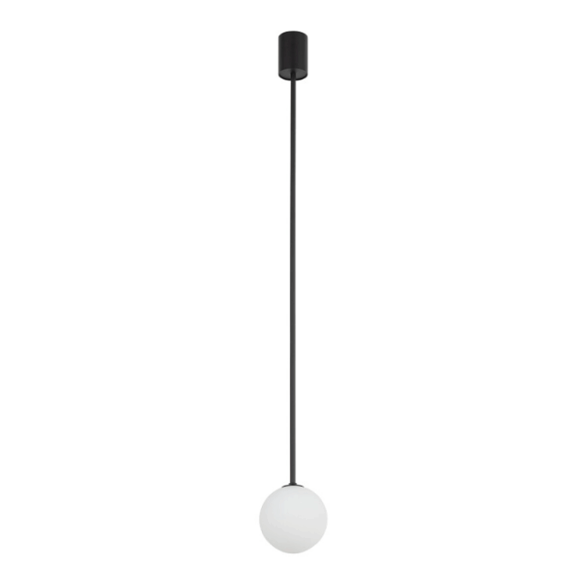 Sufitowa lampa kula z białym szklanym kloszem na metalowym pręcie Kier L