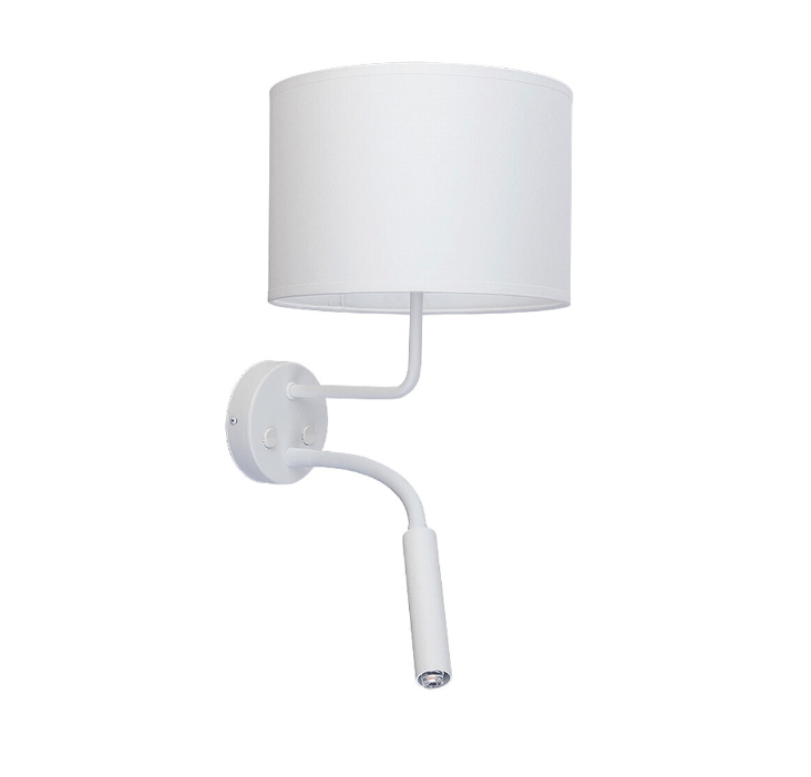 Biała lampa ścienna Hotel Plus z oczkiem do czytania
