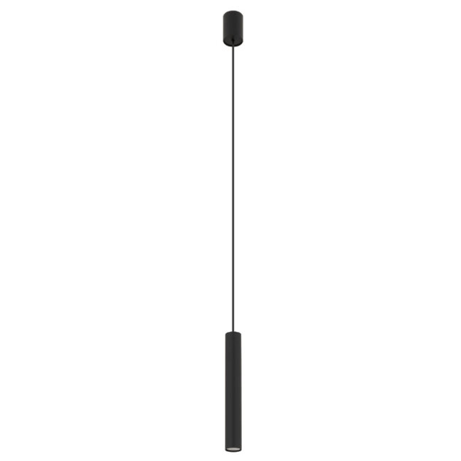 Czarna wisząca lampa tuba Fourty M o wysokości 30 cm, idealna nad wyspę kuchenną