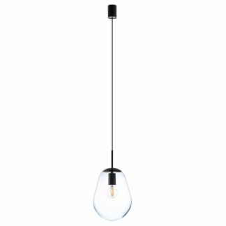 Wisząca lampa Pear S z przezroczystego szkła z czarnymi akcentami