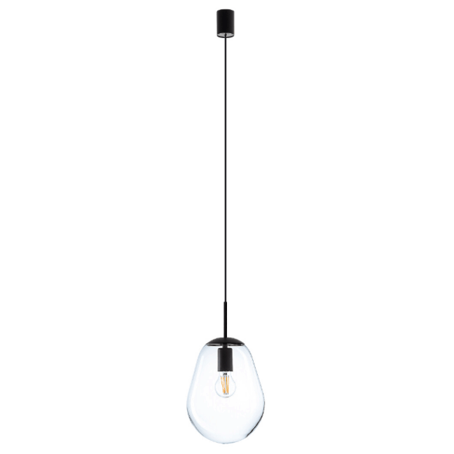 Wisząca lampa Pear S z przezroczystego szkła z czarnymi akcentami