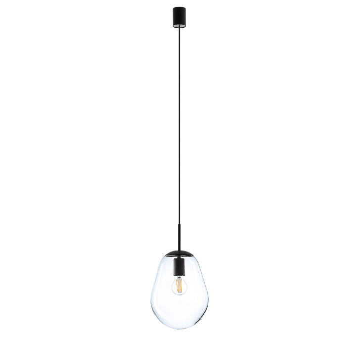 Wisząca lampa Pear S z przezroczystego szkła z czarnymi akcentami