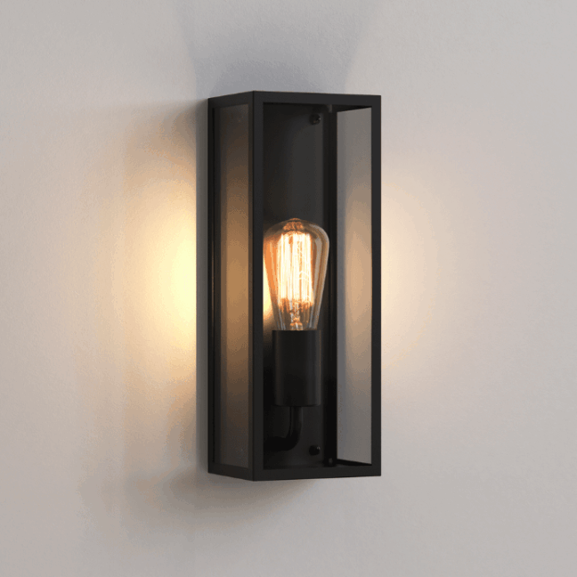 Szklany kinkiet zewnętrzny Messina Astro IP44 w czarnej teksturze w stylu loft