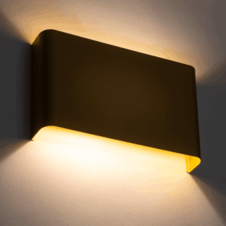 Złoty kinkiet ścienny Haga o płaskim designie, emitujący światło w górę i w dół