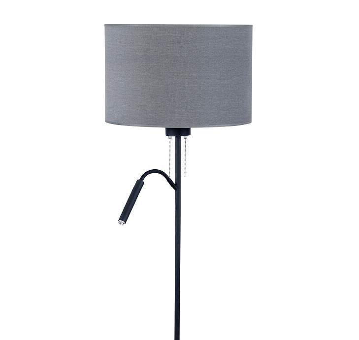 Stojąca lampa Hotel Plus w czarno-szarym kolorze z dodatkowym punktem do czytania