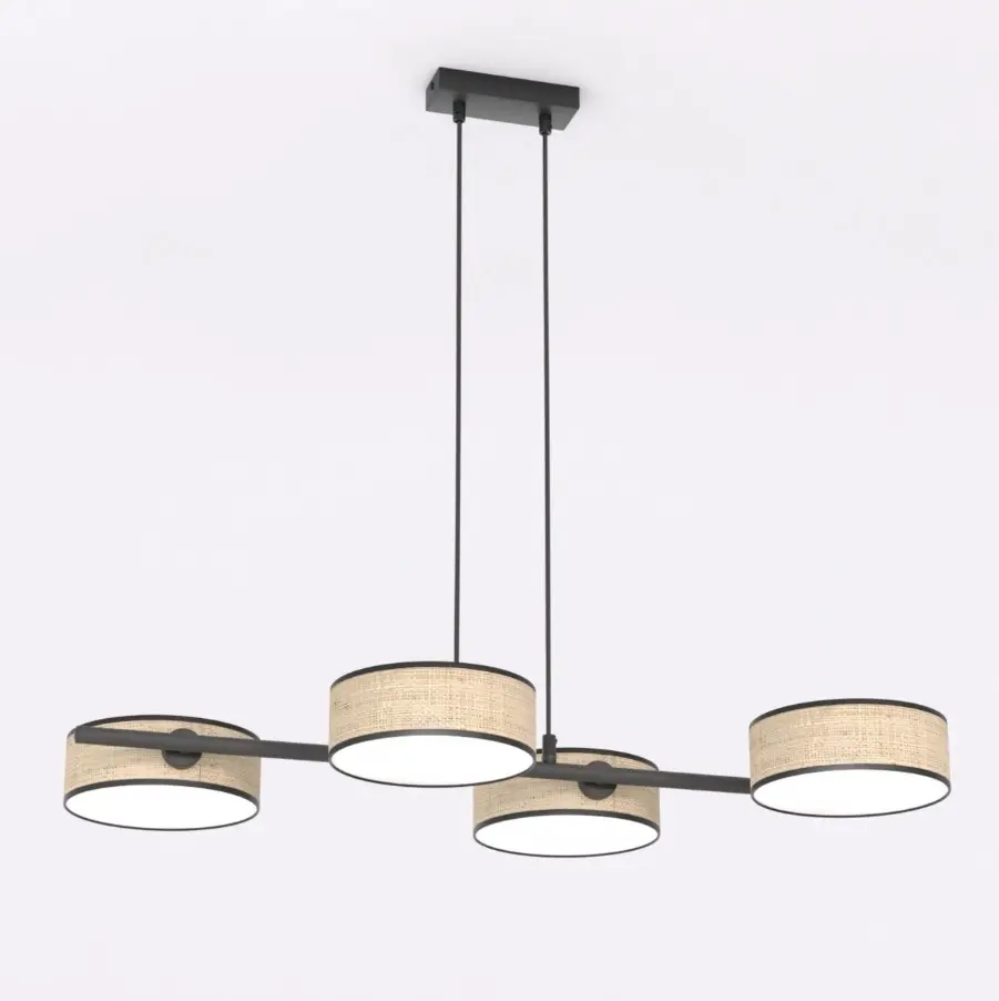 Lampa nad stół z 4 okrągłymi abażurami w stylu rattan - Emibig Drumz 4