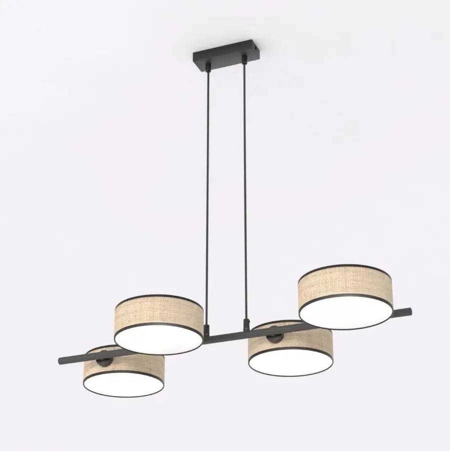 Lampa nad stół z 4 okrągłymi abażurami w stylu rattan - Emibig Drumz 4