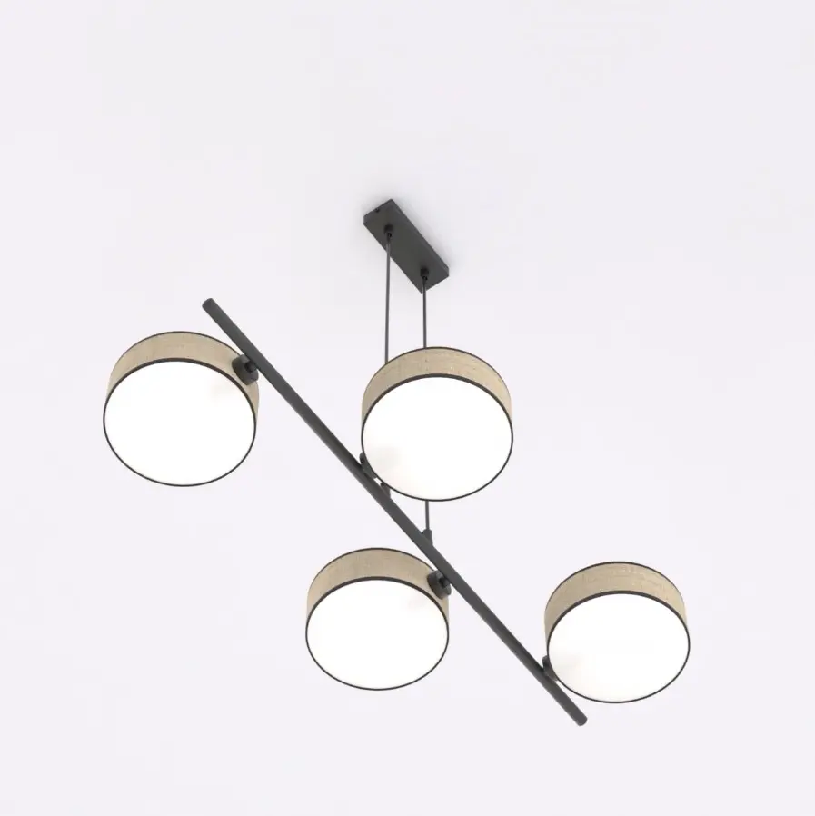 Lampa nad stół z 4 okrągłymi abażurami w stylu rattan - Emibig Drumz 4