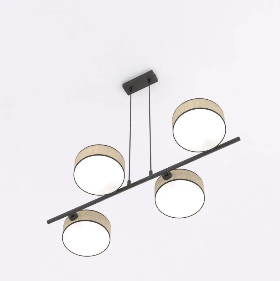 Lampa nad stół z 4 okrągłymi abażurami w stylu rattan - Emibig Drumz 4