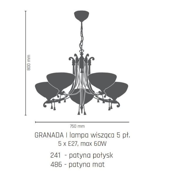 Okazały mosiężny żyrandol Granada w patynowym, lśniącym wykończeniu
