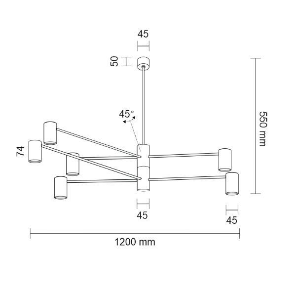 Nowoczesna czarna lampa sufitowa Dakata z sześcioma tubami