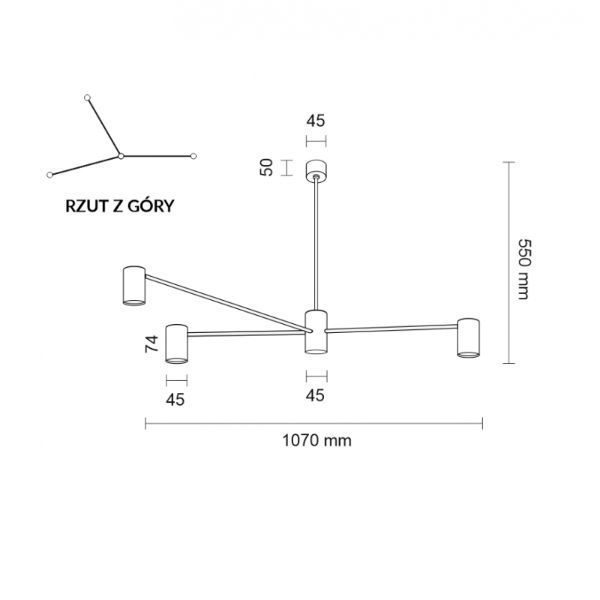 Czarna wisząca lampa Dakata z trzema źródłami światła