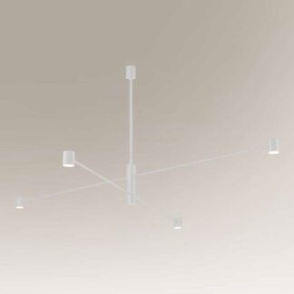 Biała wisząca lampa Sakata z regulowanymi ramionami i oświetleniem LED