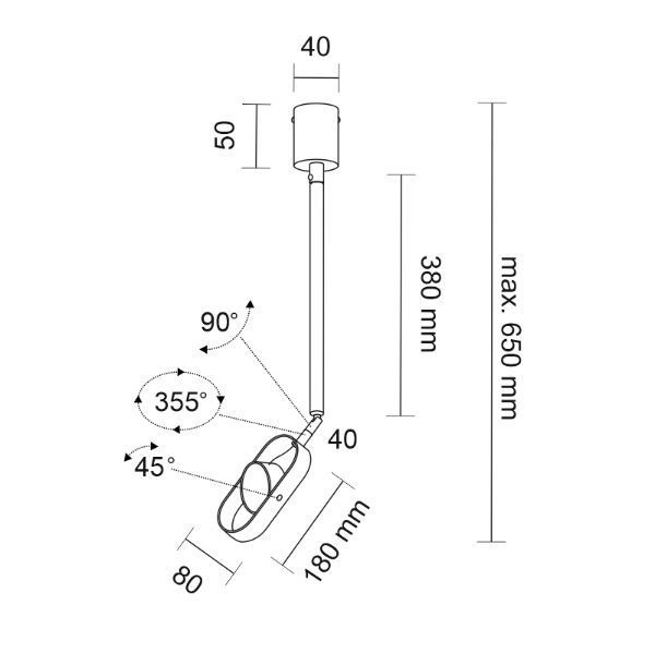 Regulowana, podłużna lampa sufitowa Furoku