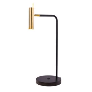 Czarna biurkowa lampa Amos z kloszem w złotym odcieniu