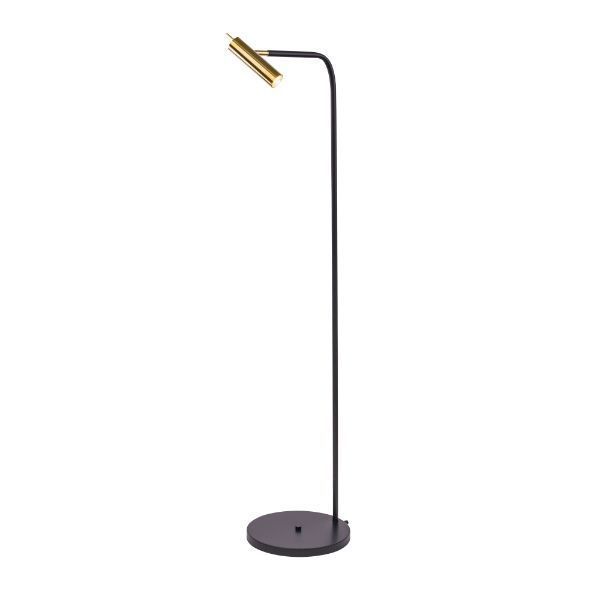 Czarna stojąca lampa Amos ze złotym kloszem