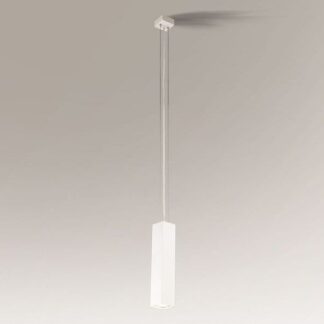 Biała lampa wisząca Noda z podłużnym kloszem w kształcie tuby