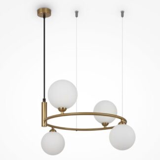 Nowoczesna wisząca lampa Ring 4 w kształcie okręgu z kulami w odcieniu złotego mosiądzu