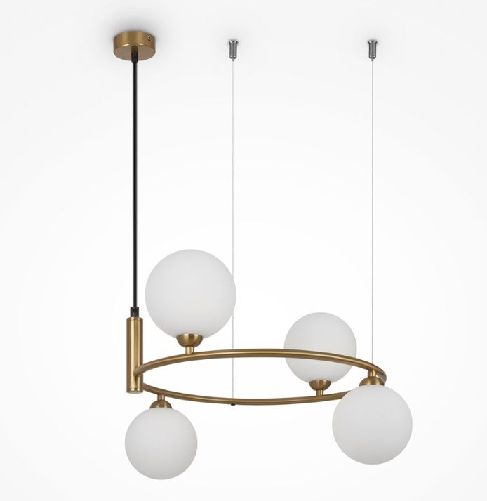 Nowoczesna wisząca lampa Ring 4 w kształcie okręgu z kulami w odcieniu złotego mosiądzu