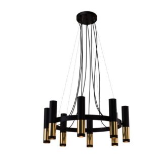Okrągła wisząca lampa Kavos 8 z czarno-złotymi tubami