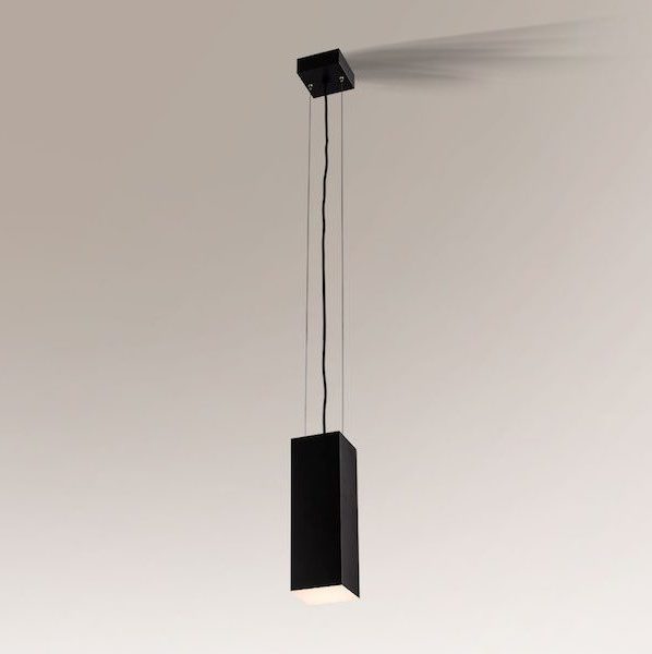 Wisząca lampa tuba z czarnym prostokątnym kloszem Suwa