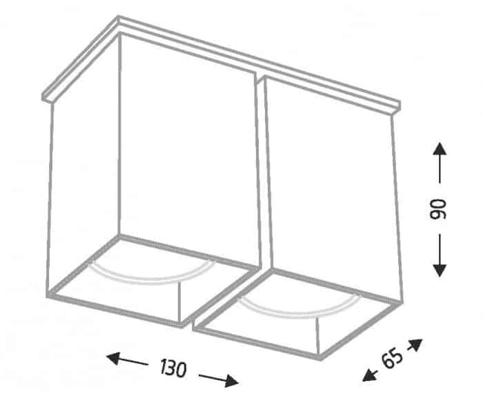 Czarna, kwadratowa lampa sufitowa Toda z podwójnym źródłem światła