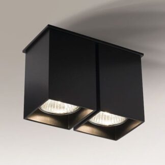 Czarna, kwadratowa lampa sufitowa Toda z podwójnym źródłem światła