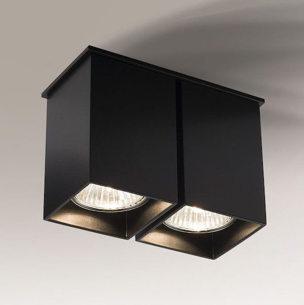 Czarna, kwadratowa lampa sufitowa Toda z podwójnym źródłem światła