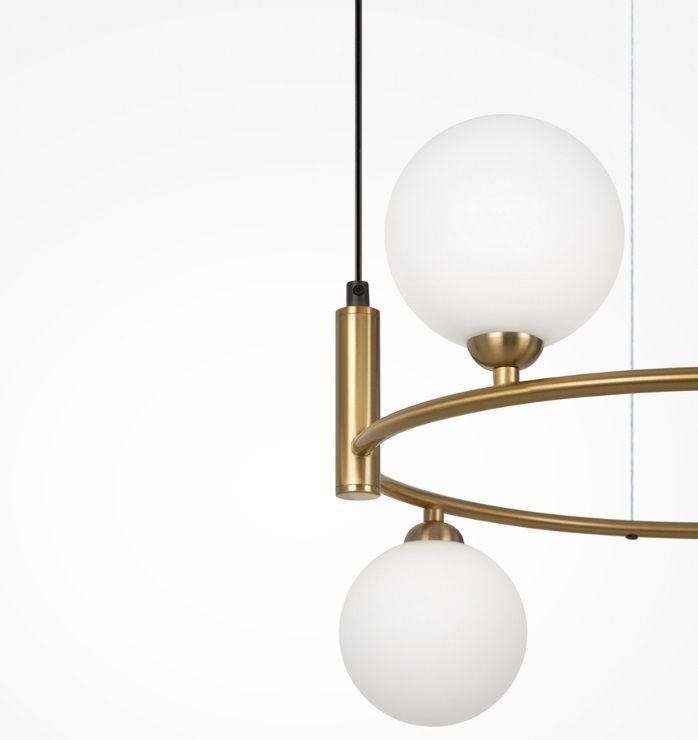 Nowoczesna wisząca lampa Ring 4 w kształcie okręgu z kulami w odcieniu złotego mosiądzu