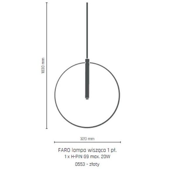 Złota, wisząca lampa o okrągłym kształcie Faro
